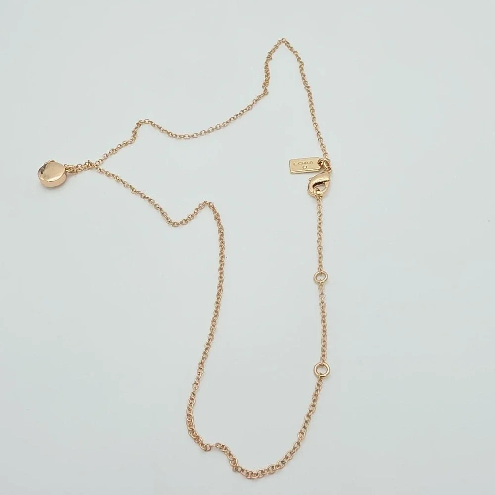 Vtg COACH Necklace Open Circle Crystal Pendant Rose Gold Plate‎ Round Link 18